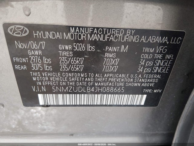 5NMZUDLB4JH088665 Hyundai Santa Fe Sport 2.4l