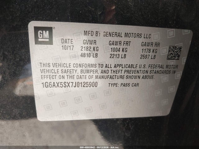 2018 Cadillac Cts Luxury მანქანა იყიდება აუქციონზე, vin: 1G6AX5SX7J0125900, აუქციონის ნომერი: 45053942