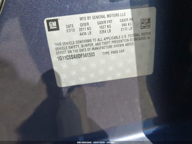 Продаж на аукціоні авто 2013 Chevrolet Malibu 1lt, vin: 1G11C5SA8DF341303, номер лоту: 45053948