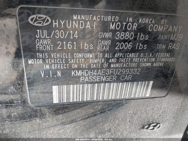2015 Hyundai Elantra Se მანქანა იყიდება აუქციონზე, vin: KMHDH4AE3FU299332, აუქციონის ნომერი: 45053970