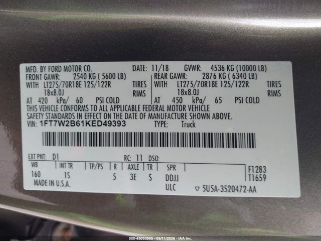 Ford F-250 Xl 2019 1FT7W2B61KED49393 Image 9