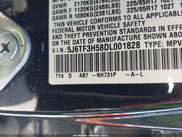 2013 Honda Crosstour Ex-l მანქანა იყიდება აუქციონზე, vin: 5J6TF3H58DL001828, აუქციონის ნომერი: 45053995