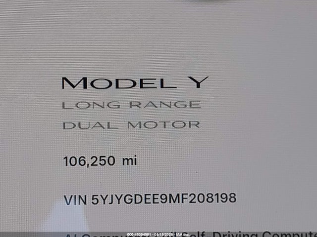 Aukcja sprzedaży 2021 Tesla Model Y Long Range Dual Motor All-wheel Drive, vin: 5YJYGDEE9MF208198, numer aukcji: 45054001