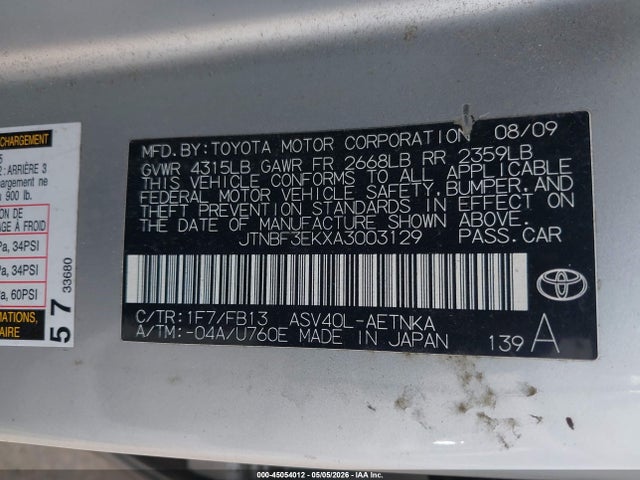 Продажа на аукционе авто 2010 Toyota Camry Le, vin: JTNBF3EKXA3003129, номер лота: 45054012