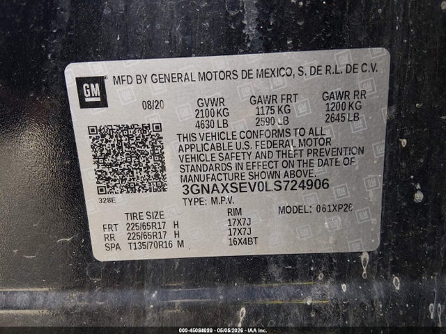 3GNAXSEV0LS724906 Chevrolet Equinox Awd Ls