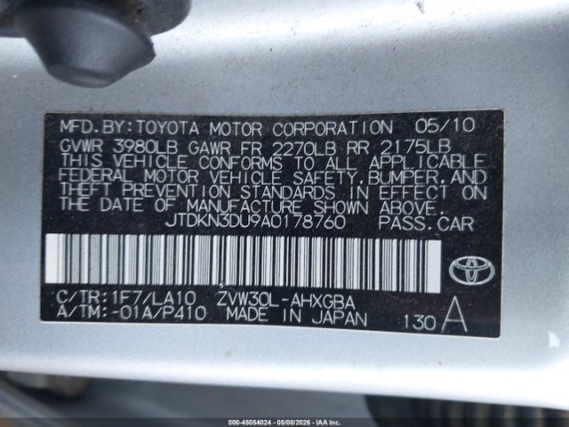 45054024 :رقم المزاد ، JTDKN3DU9A0178760 vin ، 2010 Toyota Prius Iv مزاد بيع