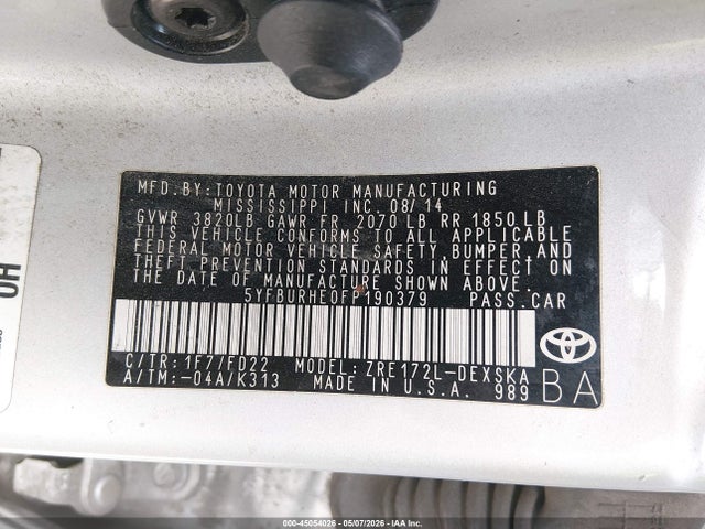 5YFBURHE0FP190379 Toyota Corolla S Plus