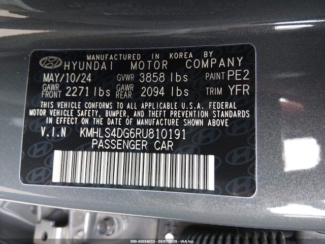 45054033 :رقم المزاد ، KMHLS4DG6RU810191 vin ، 2024 Hyundai Elantra Sel مزاد بيع