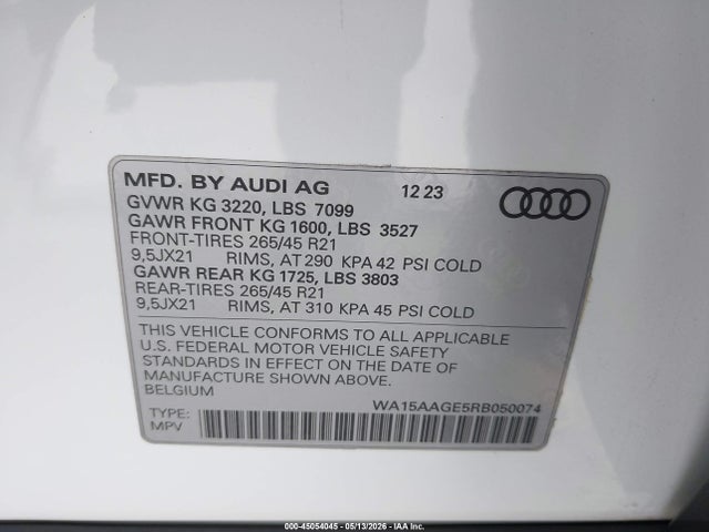 WA15AAGE5RB050074 Audi Q8 E-tron Premium Plus Quattro