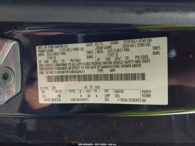Aukcja sprzedaży 2015 Ford Escape Se, vin: 1FMCU0G91FUB32493, numer aukcji: 45054053