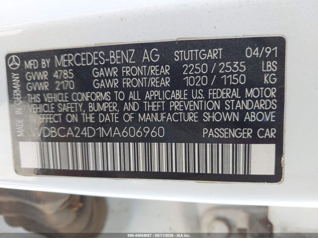 Продажа на аукционе авто 1991 Mercedes-benz 300 Se, vin: WDBCA24D1MA606960, номер лота: 45054057