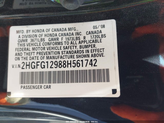 Продаж на аукціоні авто 2008 Honda Civic Ex-l, vin: 2HGFG12988H561742, номер лоту: 45054072