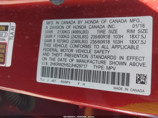 Aukcja sprzedaży 2018 Honda Cr-v Ex, vin: 2HKRW2H52JH629717, numer aukcji: 45054076