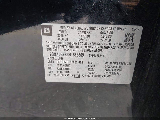 Продаж на аукціоні авто 2017 Chevrolet Equinox Ls, vin: 2GNALBEK6H1568309, номер лоту: 45054082