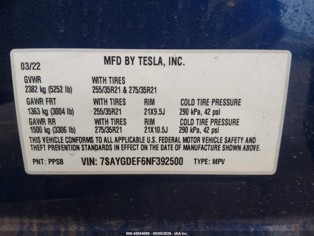 Продажа на аукционе авто 2022 Tesla Model Y Performance Dual Motor All-wheel Drive, vin: 7SAYGDEF6NF392500, номер лота: 45054098