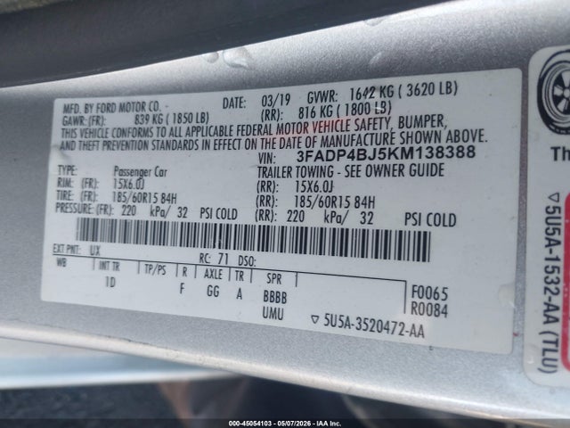 3FADP4BJ5KM138388 Ford FIESTA SE