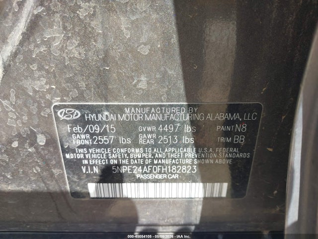2015 Hyundai Sonata Se მანქანა იყიდება აუქციონზე, vin: 5NPE24AF0FH182823, აუქციონის ნომერი: 45054105