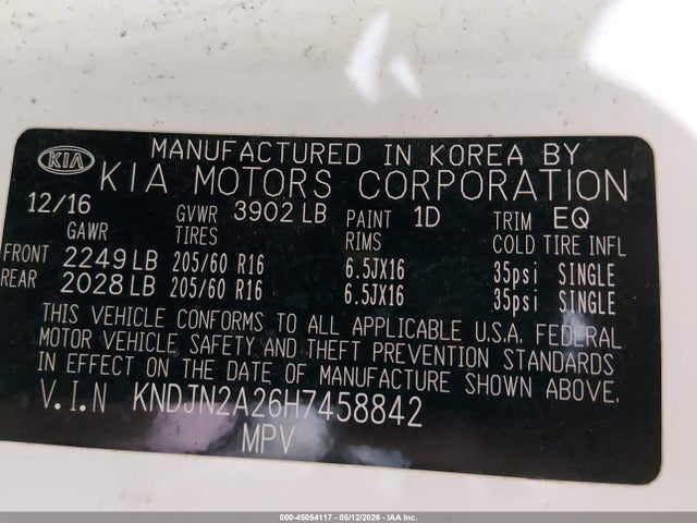 2017 Kia Soul მანქანა იყიდება აუქციონზე, vin: KNDJN2A26H7458842, აუქციონის ნომერი: 45054117