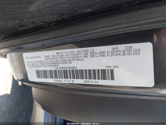 Продаж на аукціоні авто 2009 Subaru Outback 2.5i, vin: 4S4BP60C296322243, номер лоту: 45054125