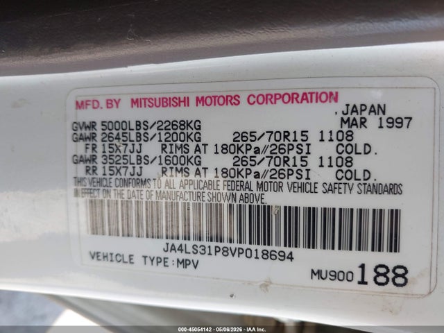 45054142 :رقم المزاد ، JA4LS31P8VP018694 vin ، 1997 Mitsubishi Montero Sport Ls مزاد بيع