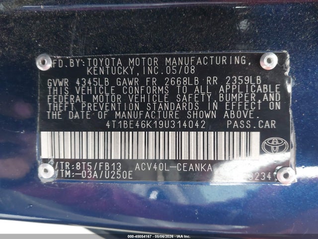 Aukcja sprzedaży 2009 Toyota Camry Le, vin: 4T1BE46K19U314042, numer aukcji: 45054167