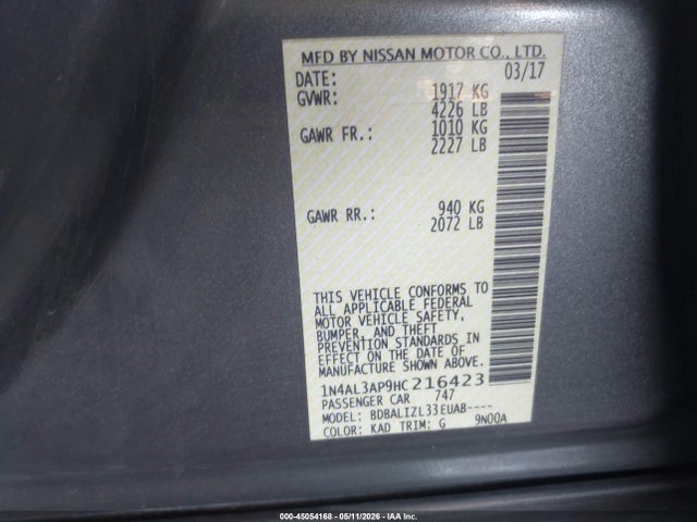 1N4AL3AP9HC216423 Nissan Altima 2.5 Sv