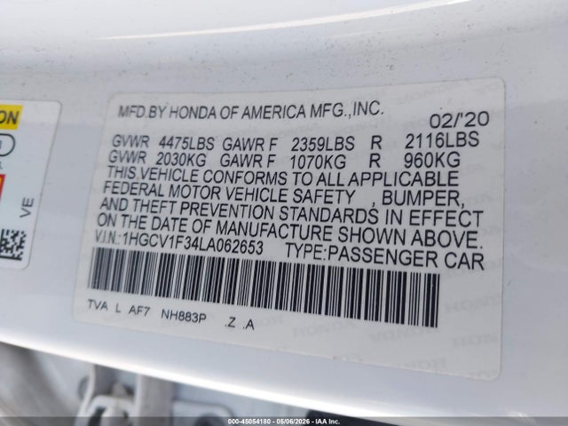 1HGCV1F34LA062653 Honda Accord Sport