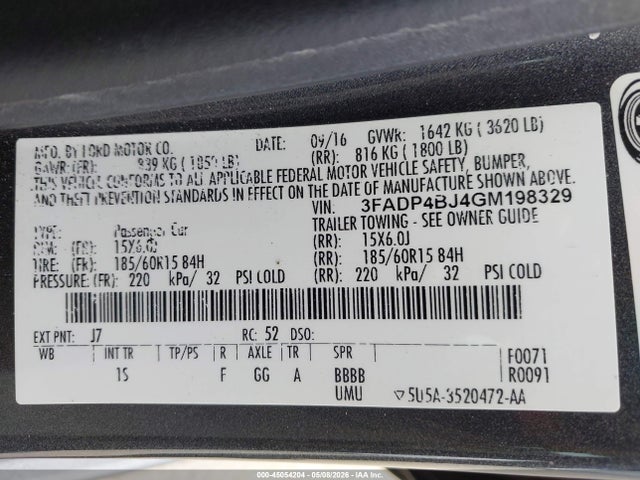 Ford FIESTA SE 2016 3FADP4BJ4GM198329 Image 9