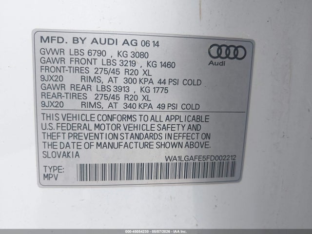 WA1LGAFE5FD002212 Audi Q7 3.0t Premium