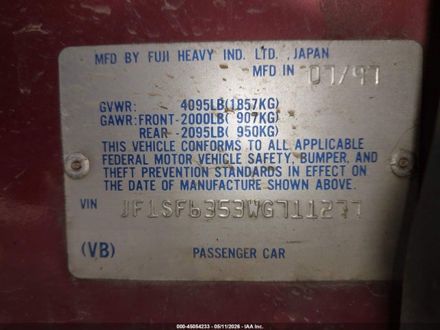 1998 Subaru Forester L მანქანა იყიდება აუქციონზე, vin: JF1SF6353WG711277, აუქციონის ნომერი: 45054233
