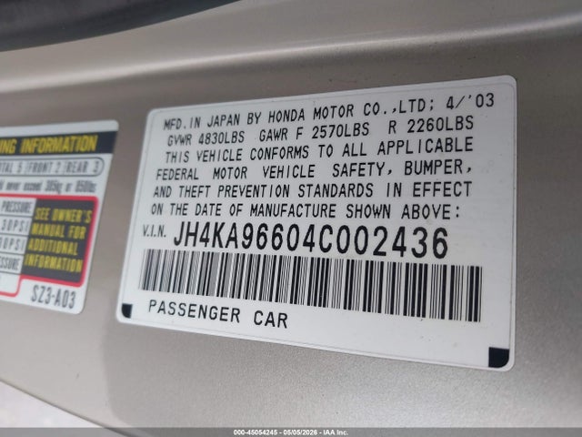 Продажа на аукционе авто 2004 Acura Rl 3.5, vin: JH4KA96604C002436, номер лота: 45054245