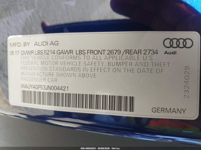 WAUY4GF53JN004421 Audi S5 3.0t Premium Plus