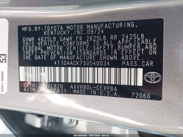 2025 Toyota Camry Xse მანქანა იყიდება აუქციონზე, vin: 4T1DAACK7SU540034, აუქციონის ნომერი: 45054254
