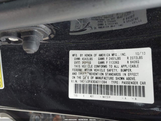 Продажа на аукционе авто 2014 Honda Accord Ex-l V-6, vin: 1HGCR3F83EA011384, номер лота: 45054260