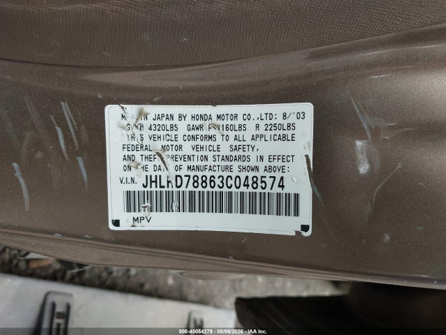 Aukcja sprzedaży 2003 Honda Cr-v Ex, vin: JHLRD78863C048574, numer aukcji: 45054279