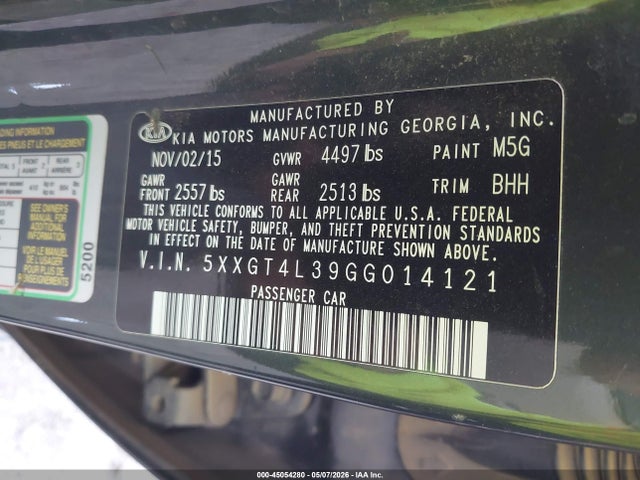 Продажа на аукционе авто 2016 Kia Optima Lx, vin: 5XXGT4L39GG014121, номер лота: 45054280
