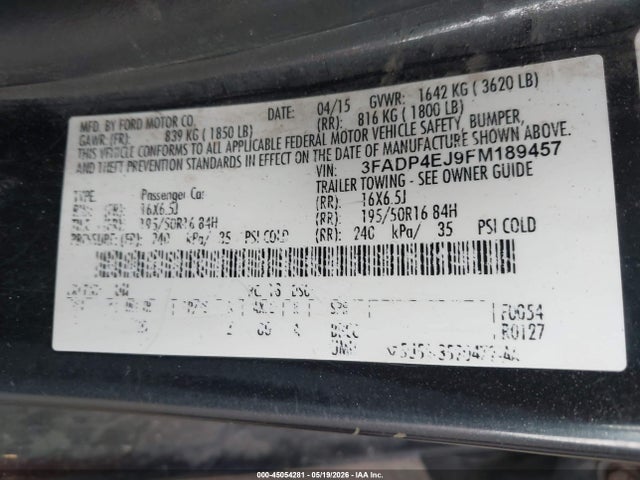 Продажа на аукционе авто 2015 Ford Fiesta Se, vin: 3FADP4EJ9FM189457, номер лота: 45054281