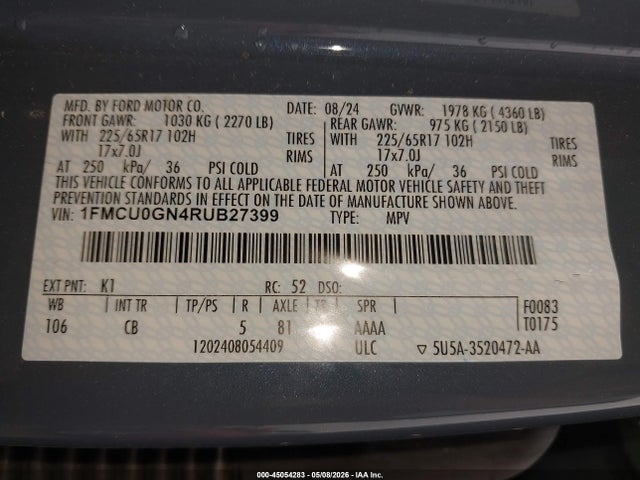 Aukcja sprzedaży 2024 Ford Escape Active, vin: 1FMCU0GN4RUB27399, numer aukcji: 45054283