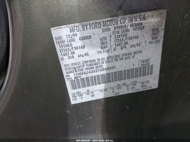2000 Ford Excursion Limited მანქანა იყიდება აუქციონზე, vin: 1FMNU43S2YEB68201, აუქციონის ნომერი: 45054297