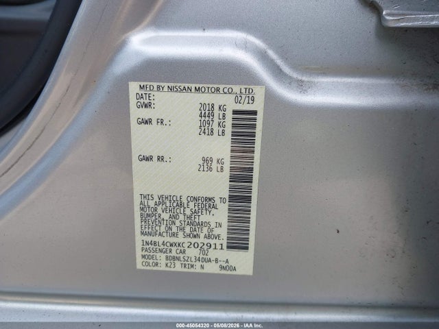 1N4BL4CWXKC202911 Nissan Altima 2.5 Sr