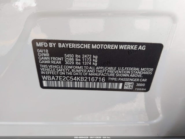 Продаж на аукціоні авто 2019 Bmw 740i, vin: WBA7E2C54KB216716, номер лоту: 45054329