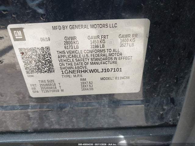 Продаж на аукціоні авто 2020 Chevrolet Traverse Fwd Lt Leather, vin: 1GNERHKW0LJ107101, номер лоту: 45054338