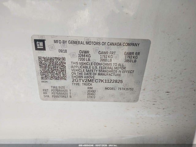 Продаж на аукціоні авто 2019 Gmc Sierra 1500 Limited Sle, vin: 2GTV2MEC7K1122825, номер лоту: 45054346