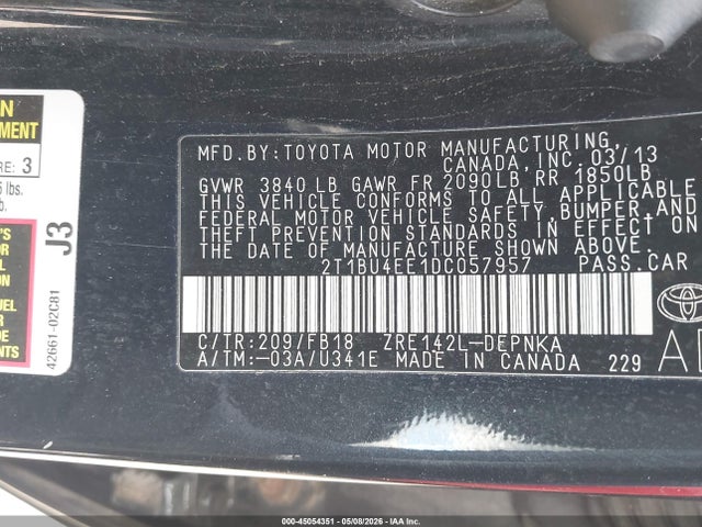 45054351 :رقم المزاد ، 2T1BU4EE1DC057957 vin ، 2013 Toyota Corolla Le مزاد بيع