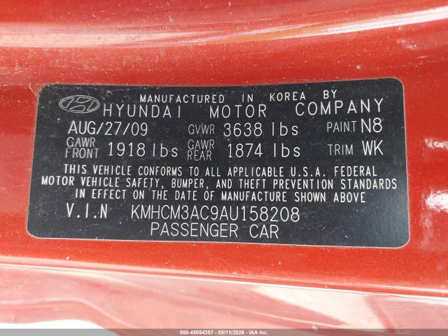 45054357 :رقم المزاد ، KMHCM3AC9AU158208 vin ، 2010 Hyundai Accent Gs مزاد بيع