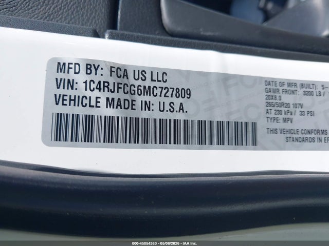 Продажа на аукционе авто 2021 Jeep Grand Cherokee High Altitude 4x4, vin: 1C4RJFCG6MC727809, номер лота: 45054360