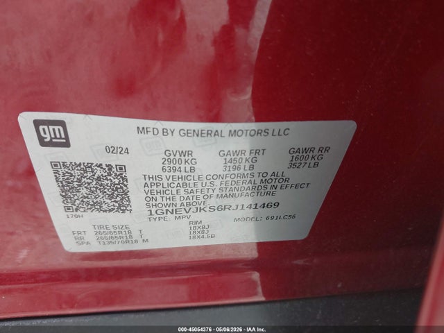 Продажа на аукционе авто 2024 Chevrolet Traverse Awd Z71, vin: 1GNEVJKS6RJ141469, номер лота: 45054376