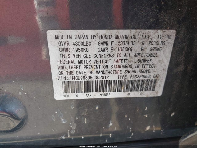 45054401 :رقم المزاد ، JH4CL96896C002812 vin ، 2006 Acura Tsx مزاد بيع