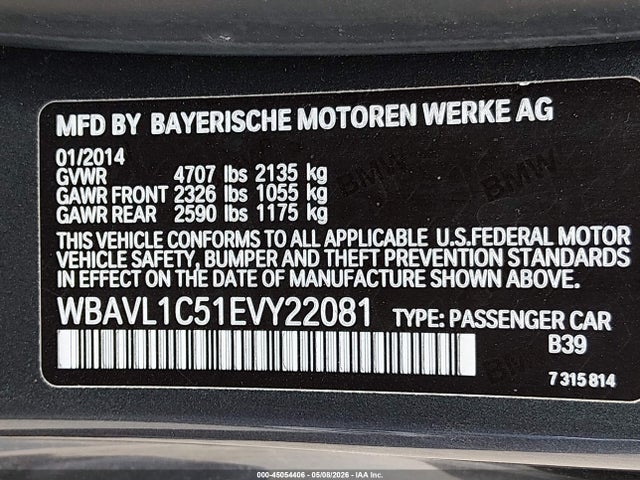 45054406 :رقم المزاد ، WBAVL1C51EVY22081 vin ، 2014 Bmw X1 Xdrive28i مزاد بيع