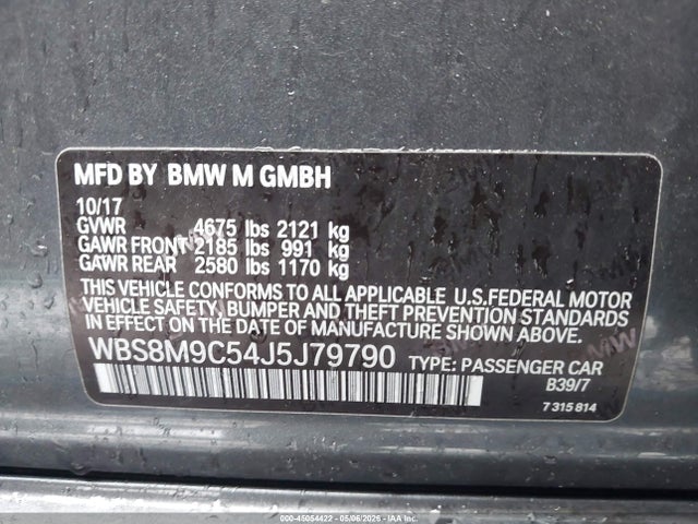 Aukcja sprzedaży 2018 Bmw M3 Cs, vin: WBS8M9C54J5J79790, numer aukcji: 45054422